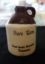 PURE CORN Rangeley Lakes, ME  Brown Glaze Stoneware mini jug moonshine. USA.
