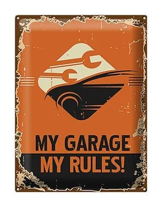 Blechschild Retro 30x40 cm Auto my garage my rules Metall Deko Schild tin sign - Bild 1 von 5