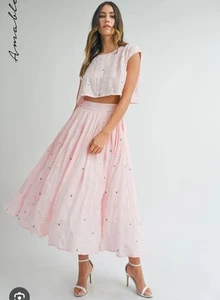 Anthropologie Mable Midi Skirt M Mini Floral Embroidered Pleated Flared Lined - Picture 1 of 14