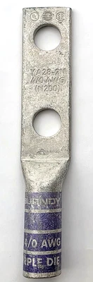 Burndy YA28-2N 4/0 AWG 2 Hole 1/2" Stud Copper Crimp Lug 1-3/4" Hole Spacing - Image 1 of 4