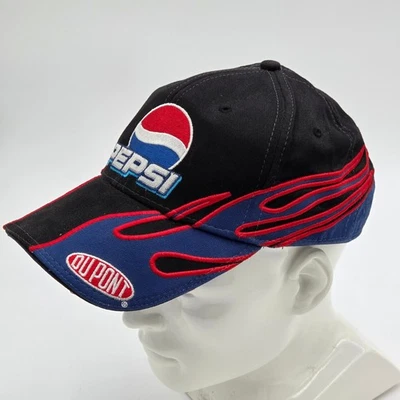 Pepsi DuPont Chase Authentics NASCAR Racing Hat Cap Black Double Blue Flames - Image 1 of 4