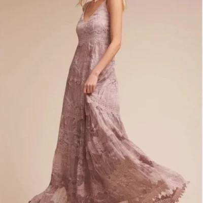 BHLDN Lace Maxi Dress Size 4 Purple Rose Gold Formal Dress Wedding Guest - Image 1 of 4