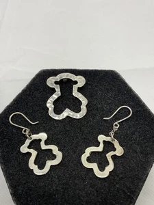 925 Silver Bear Pendant & Earrings Set - Picture 1 of 4