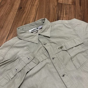 Outdoor Research Button Shirt Mens Large Sage Green Insect Shield Hiking Fishing - Picture 1 of 14