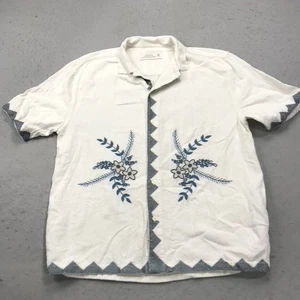 Abercrombie and Fitch Shirt Mens Medium White Summer Linen Blend Camp Collar - Picture 1 of 9