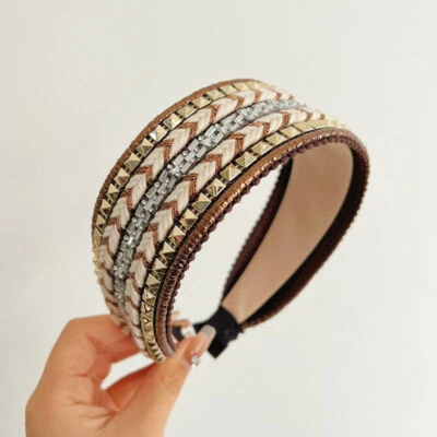 Accesorios para el cabello anudado elegante tocado borde ancho aro para el cabello diadema tejida Foto 1 de 4