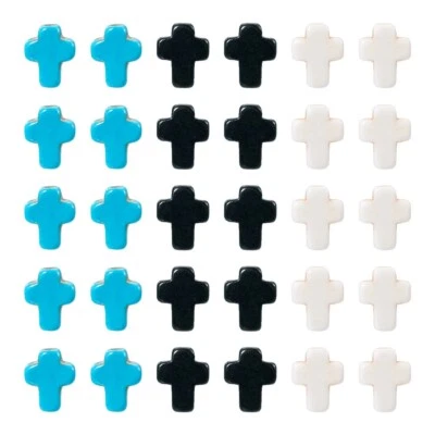 60Pcs Cross Synthetic Turquoise Dyed Beads Crafts For Jewelry Making 10~10.5mm - Image 1 of 4