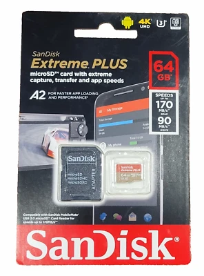SanDisk Extreme PLUS 64GB Class 10 microSDXC Memory Card - SDSQXBZ-064G-AP6MA - Image 1 of 3