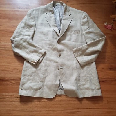 100% Linen Blazer Mens Blazer Sport Coats 42 R Model 111C Double Vented Beig - Image 1 of 4