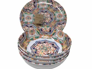 Panama Jack Melamine 4 Dinner Plates & 4 Pasta Bowls Summer New - Picture 1 of 5