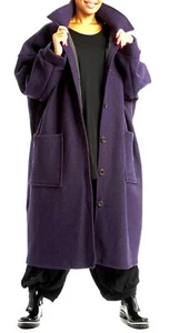 PLUS SIZE PURPLE OVERSIZED WOOL BLEND BOXY LONG COAT WITH LINING Size 30-34 - Picture 1 of 4