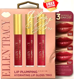 Ellen Tracy Lip Plumping Hydrating Lip Gloss Trio / Plump & Glow - Picture 1 of 4