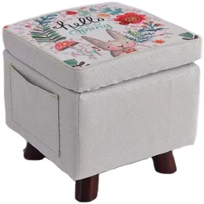 Pouf Contenitore in Legno e Tessuto Sgabello Multiuso Poggiapiedi Baule Grigio - Immagine 1 di 4