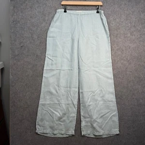 Pantalón Sahara Mujer Talla UK 14-16 Azul 100% Lino Pierna Ancha Relajado Lagenlook - Imagen 1 de 13
