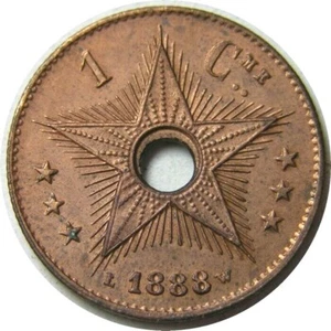 elf Congo Free State 1 Centime 1888   Star - Picture 1 of 2