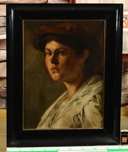 Ölgemälde antik um 1900 Portrait Frau Dame Mädchen Hut Tracht Wien München - Bild 1 von 7