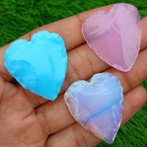 3 Pcs Natural Rose Quartz, Opalite Cabochon Loose Gemstone Heart Shape 33-36 mm - Picture 1 of 1
