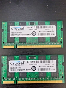 Crucial 4GB (2X2) DDR2 - 800 Sodimm 256x64 Memory RAM CT25664AC667.Y16F !!! - Picture 1 of 1