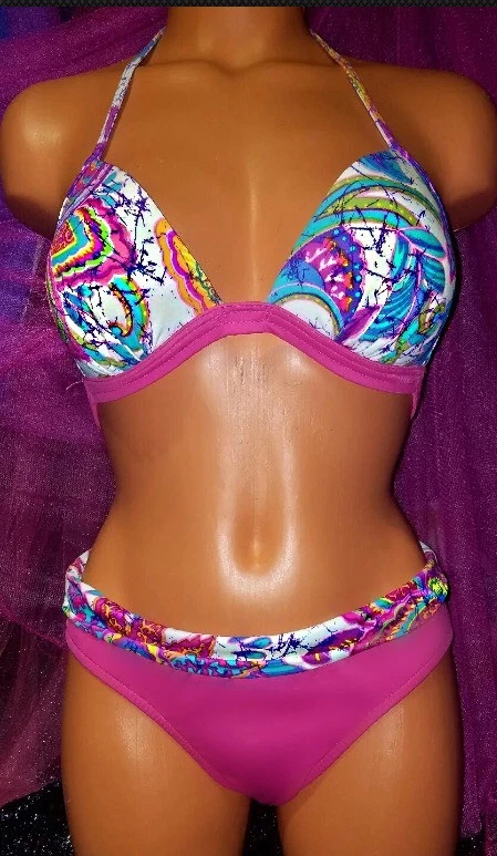 Venus Acolchado A B Sexy Blanco Rosa Paisley Halter S Bikini Traje de Baño 6 Foto 1 de 4