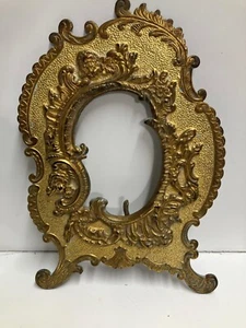 RARE Antique Victorian / Art Nouveau Brass Metal Picture Frame Easel Back 12” H - Picture 1 of 5