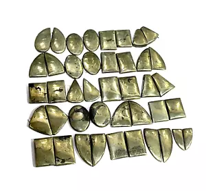 Lotto 10 paia di pietre preziose cabochon pirite oro naturale Apache misura da 14 a 22 mm lunghe - Foto 1 di 5