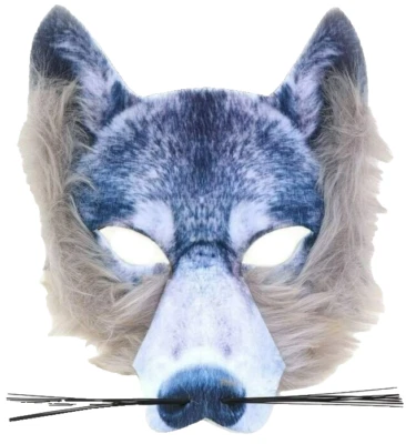 3D Maske Wolf mit Fell Kinn Los realistisch Tiermaske Raubtier Wolfsmaske - Bild 1 von 4