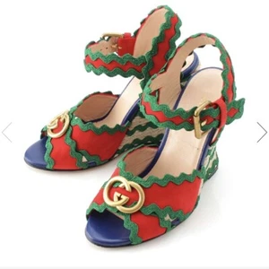 Gucci Wedge Sandals Shelly GG Interlocking Size 37 US 7 Red Green No Box Used - Picture 1 of 16