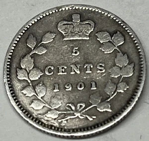 Kanadischer 5 Cent Silber 1901. Original massives Exemplar.  Kostenloser Versand!! - Bild 1 von 4