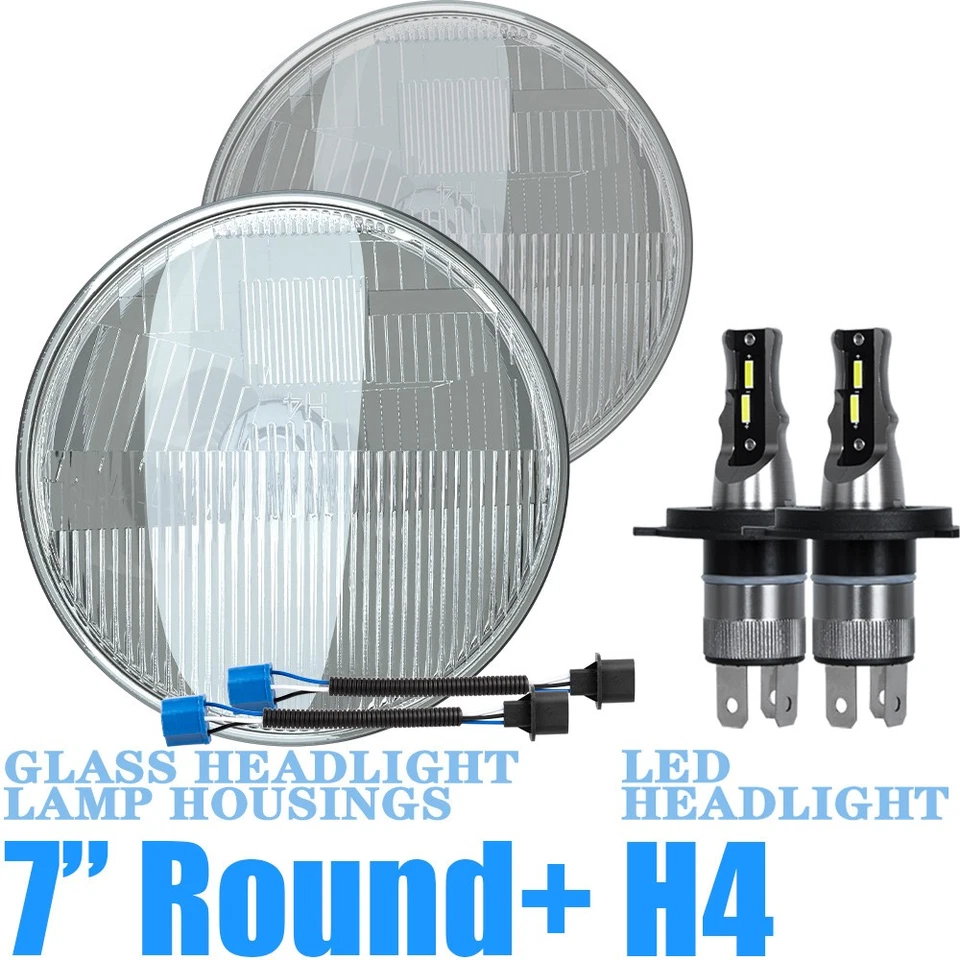 For Morgan 4/4 4-Seater 1960s-1970s 7" Round Headlight Glass Housing Pair​​ &H4 - Image 1 of 4