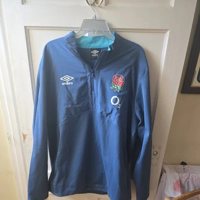 Umbro England 1/4 Zip Top Large Blue Rugby Pullover Training Drill Training Rose - Image 1 of 4