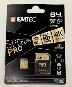 EMTEC 64 GB Micro SD XC Speedin Pro 4k UltraHD SEALED NEW!! - Picture 1 of 2