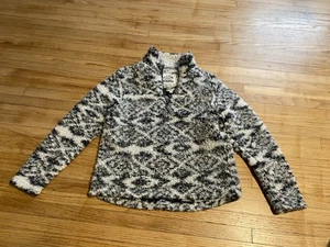 Sherpa Kids Pullover Top Sweater Size 10-12 Black White Charcoal Aztec - Picture 1 of 9