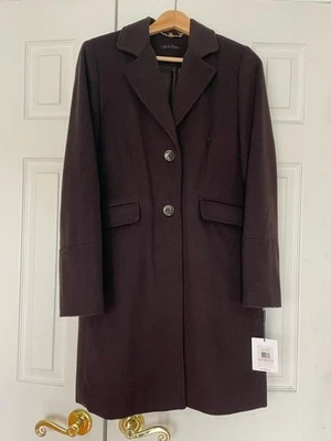 Nuevo con etiquetas Abrigo Calvin Klein Clásico de Lana/Cachemira Chocolate Talla 6 Foto 1 de 4