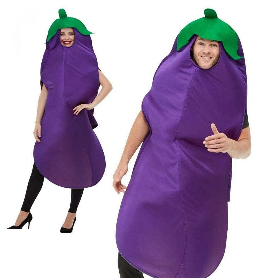 Disfraz de berenjena emoji comida divertido despedida de soltero adultos hombres mujeres vestido elegante conjunto Foto 1 de 1