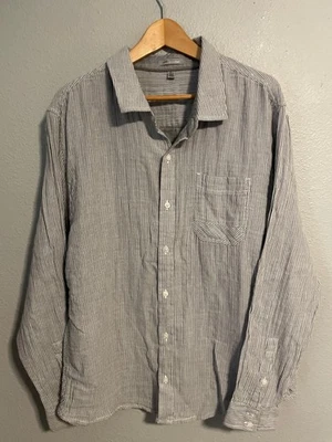 Hornytoad Shirt Mens XL Gray White Striped Organic Cotton Button Up Long Sleeve - Image 1 of 4