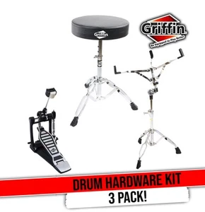Single Kick Bass Pedal, Drum Throne & Snare Stand Set | Hardware Kit Bundle Pack - Picture 1 of 13