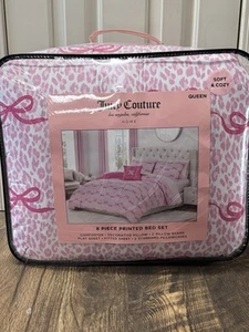 Juicy Couture Pink Bow w/ JC Logo Print 8pc Queen Comforter Set Soft & Cozy - Picture 1 of 5