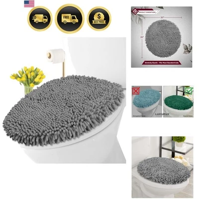 Cubierta de tapa de inodoro felpa chenilla microfibra antideslizante decoración de baño Foto 1 de 4