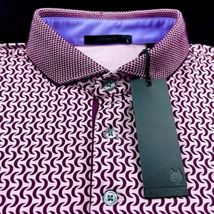 Greyson Golf Performance Poloshirt geometrisches Allover-Druck pink Large - Bild 1 von 7