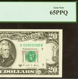 1988A $20 FRN PCGS Gem 65PPQ rare single digit fancy serial number 00003000 - Picture 1 of 3