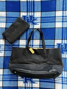 RALPH LAUREN Laser Cut Perforated Chantilly II Classic Tote Bag & Clutch Black - Picture 1 of 9