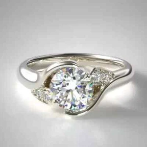 14k White Gold Plated Round Cut Simulated Diamond 2Ct Women's Engagement Ring - Picture 1 of 5