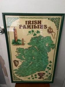 Vintage Fingal Framed Irish Families Ireland Map Large 100% Linen Tea Towel - Picture 1 of 9