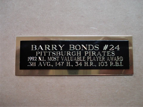 Barry Bonds Pirates 1992 NL MVP Award Baseball Card Plaque Nameplate 1" X 3" Cover