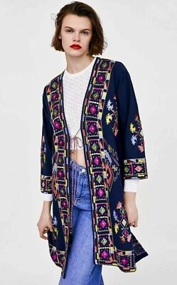 Precioso *ZARA* Abrigo Chaqueta Kimono Étnico Bordado Borla Bordada Boho S Foto 1 de 4
