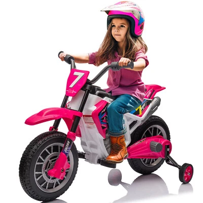 Rose Pink 12V Kids Ride-On Motorcycle Dirt Bike w/2 Speeds,Music,Training Wheels - Image 1 of 4