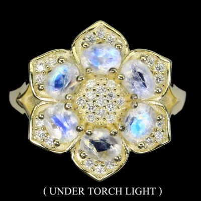 Anillo de plata de ley 925 piedra lunar ovalada 4x3 mm piedras preciosas joyería tamaño 6,5 Foto 1 de 4