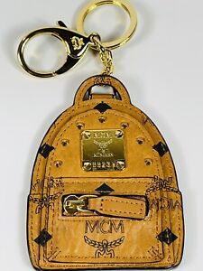 Authentic MCM Visetos Cognac Brown Backpack Bag Charm Key Ring Fob Keychain