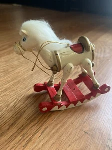 Vintage Holz Schaukelpferd Weihnachtsschmuck weißes Pferd - Bild 1 von 5