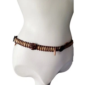 Hand Beaded Tie Belt with Wood Beads Vintage Hippie Boho Lagon Look - Picture 1 of 7